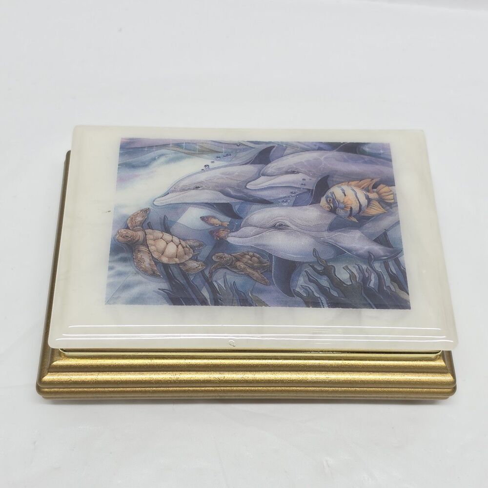 Jody Bergsma Honor Diversity Sea Dolphins Alabaster Trinket Jewelry Box Italy